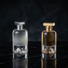 Luxury Mountain Sculpted Thick Base Perfume Bottle | Heavy Clear Glass Fragrance Container with Gold & Silver Square Caps | Custom Logo Available