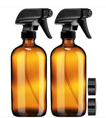 350ml / 500ml Refillable Amber Glass Spray Bottle 2 Pack, Empty Trigger Spray Containers with Adjustable Nozzle & Extra Caps, Multipurpose for Cleaning Solutions, Essential Oils, Plant Misting
