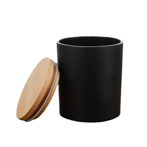 300ml Luxury Custom Clear Frosted White Black Matte Glossy Empty Scent Candle Holder Glass Candle Jars with Bamboo/ Wooden Lid