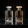 Luxury Mountain Sculpted Thick Base Perfume Bottle | Heavy Clear Glass Fragrance Container with Gold & Silver Square Caps | Custom Logo Available