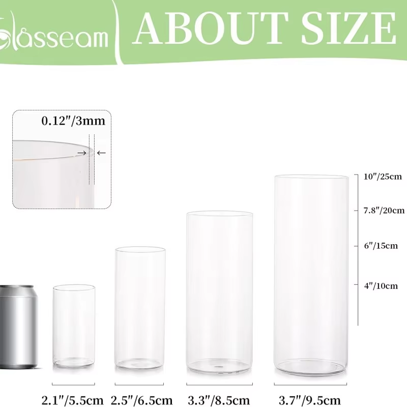 Various Size Nordic Vintage Glass Bud Vase Cylindrical Flower Vase for Home Office Wedding Decoration