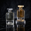 Luxury Mountain Sculpted Thick Base Perfume Bottle | Heavy Clear Glass Fragrance Container with Gold & Silver Square Caps | Custom Logo Available