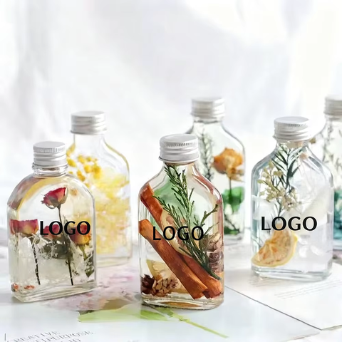 Customizable Cold Brew Coffee Juice Frost Finish Screw Cap 50ml 100ml 200ml 350ml 1000ml Flat Glass Flask Bottle Aluminium Cap