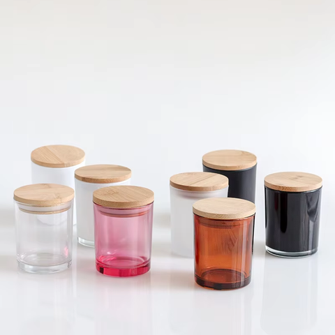 300ml Luxury Custom Clear Frosted White Black Matte Glossy Empty Scent Candle Holder Glass Candle Jars with Bamboo/ Wooden Lid